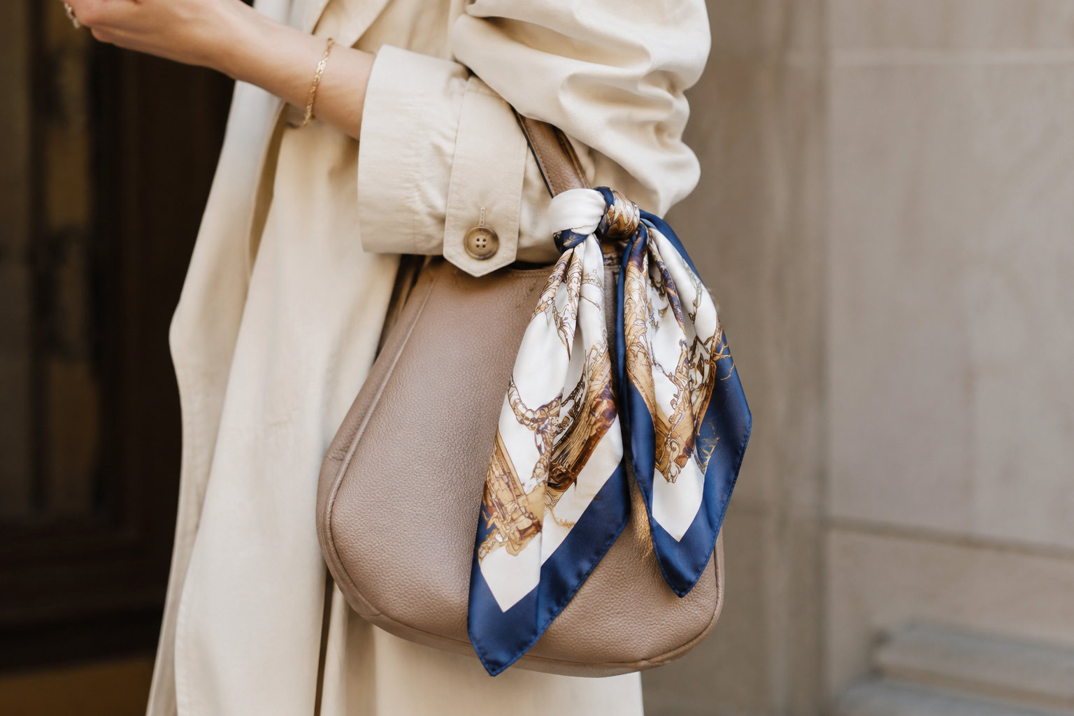 How to Style a Silk Scarf as a Bag Accent