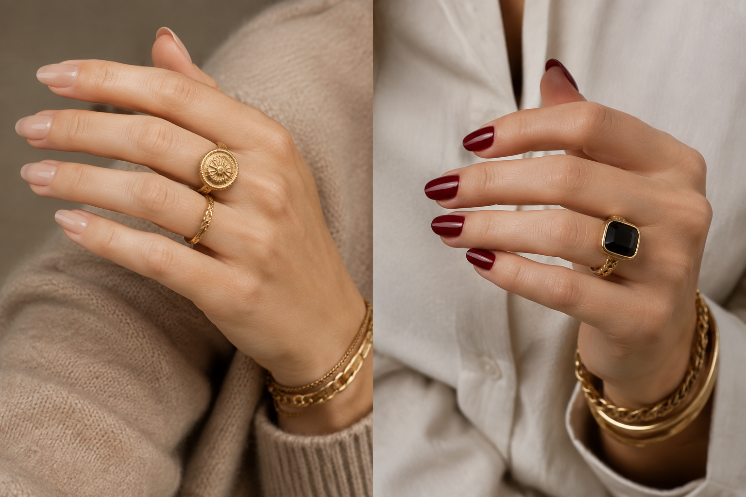 Nude Nails vs Colored Polish With Statement Jewelry